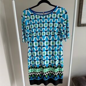 Eliza J Blue, Aqua & Black Graphic Shift Dress